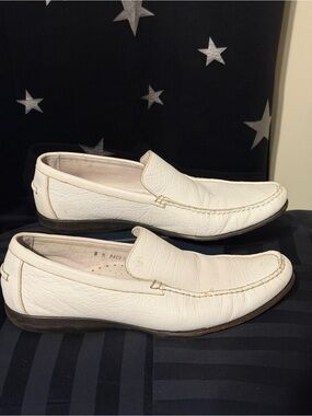 DONALD J PLINER PACO Whithe leather moc toe mocassins driving loafers shoes 8 M